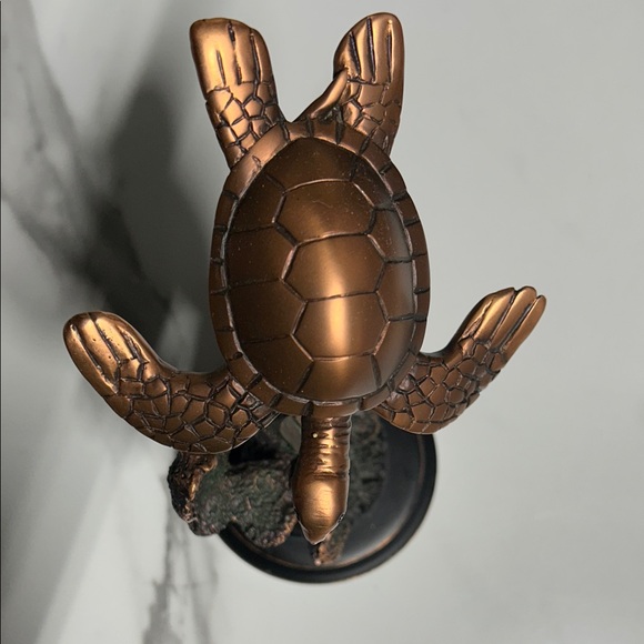 Copper Sea Turtle Sculpture on Black Base - Picture 2 of 7